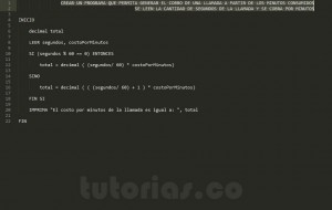 programacion en pseudocodigo: llamada por cobrar en minutos