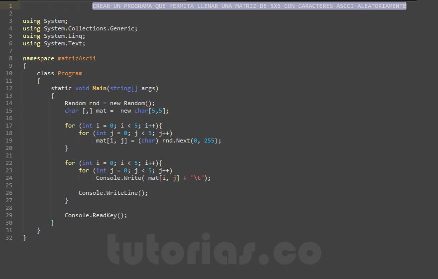 arrays – visualStudio c# (matriz de caracteres ascii)