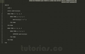 programacion en pseudocodigo: matriz producto de subindices