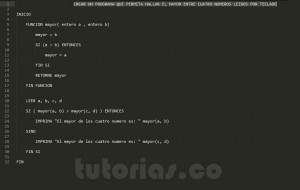 programacion en pseudocodigo: hallar el mayor de cuatro numeros