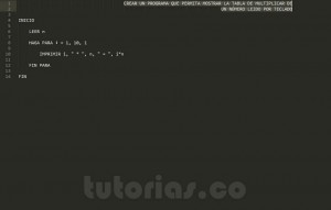 programacion en pseudocodigo: tabla de multiplicar de un numero