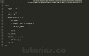 programacion en pseudocodigo: llenar un vector ascendentemente