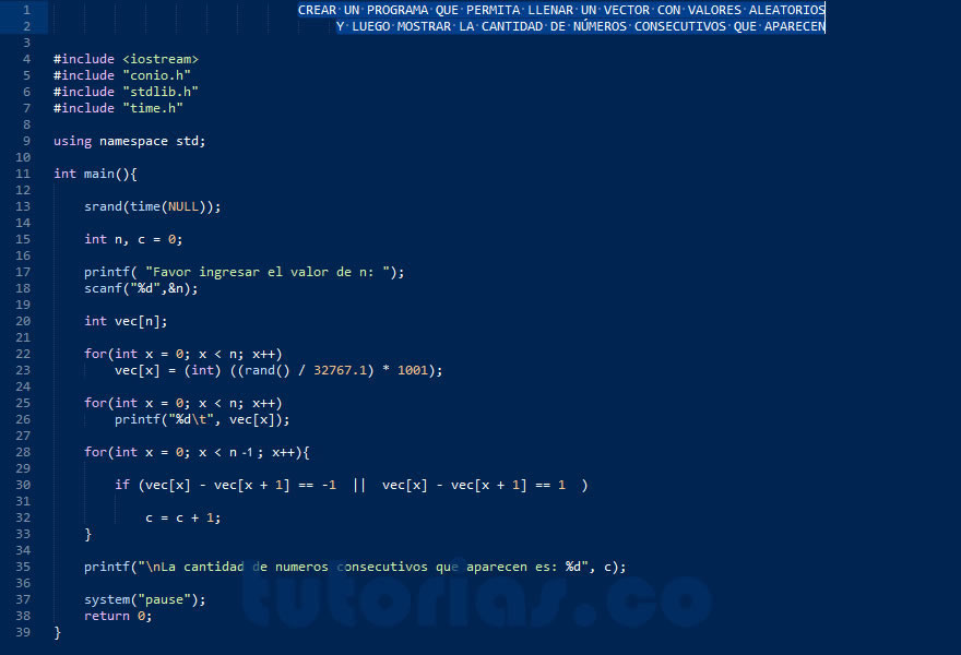 arrays – turbo C (cantidad de numeros consecutivos)