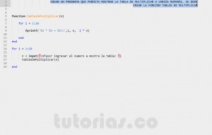 programacion en matLab: funcion tabla de multiplicar de un numero