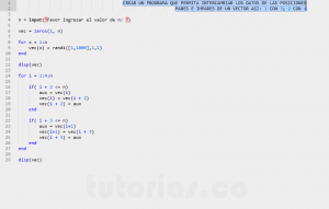 programacion en matLab: intercambiar datos posiciones pares e impares