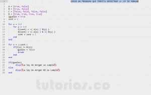 programacion en matLab: demostrar la ley de morgan