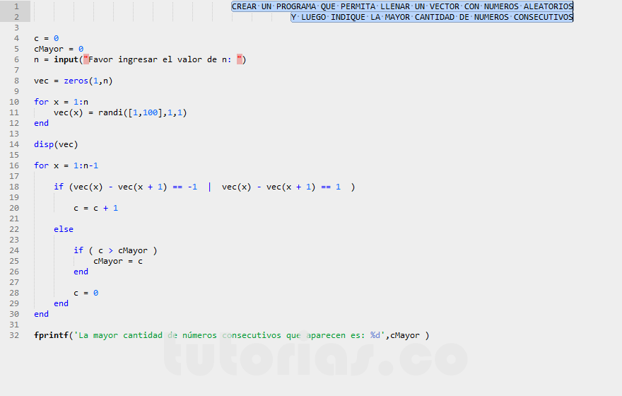 arrays – matLab (mayor cantidad de numeros consecutivos)