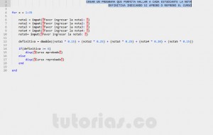 programacion en matLab: hallar la nota definitiva