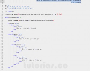 programacion en matLab: operaciones aritmeticas entre matrices