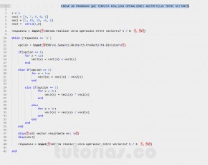 programacion en matLab: operacioens aritmeticas entre vectores