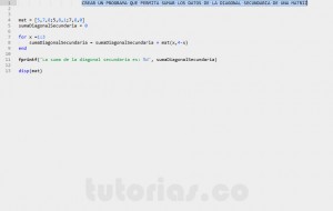 programacion en matLab: suma datos diagonal secundaria