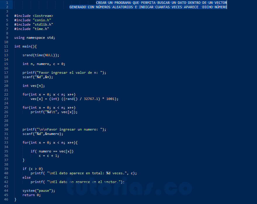 arrays – turbo C (cuantas veces aparece en vector)