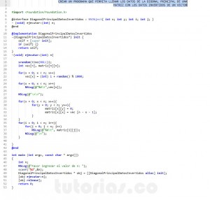 programacion en Objective C: diagonal principal datos invertidos