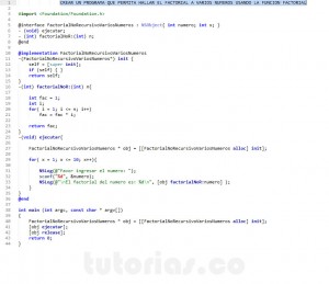 programacion en Objective C: funcion factorial a varios numeros