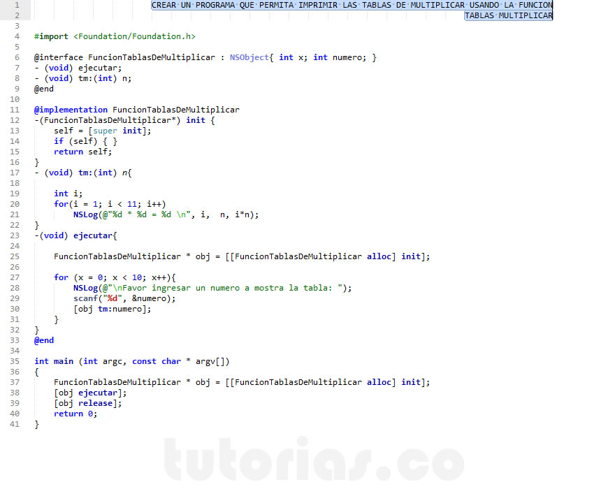 POO + funciones + Objective C (funcion tablas de multiplicar)