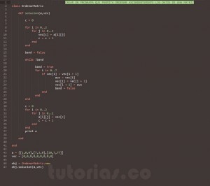 programacion en ruby: ordenar ascendentemente una matriz