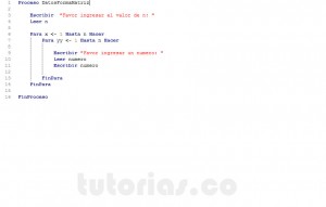 programacion en pseint: datos en forma de matriz