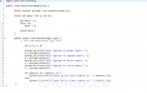 programacion en java: menor de cuatro numeros