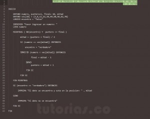 programacion en pseudocodigo: busqueda binaria