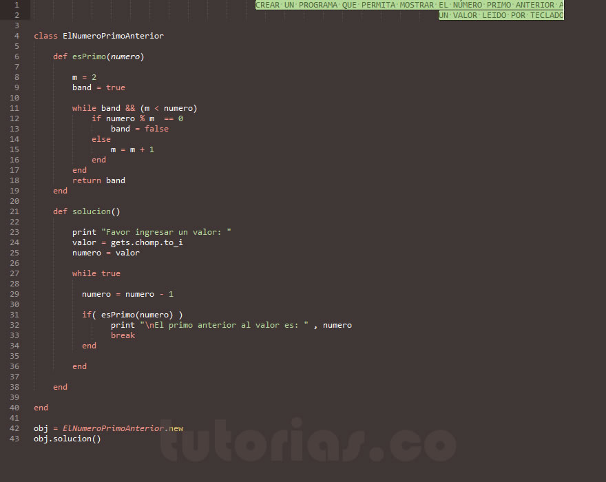 funciones + POO + ruby (el numero primo anterior a un valor)