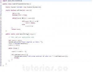 programacion en java: el numero primo anterior