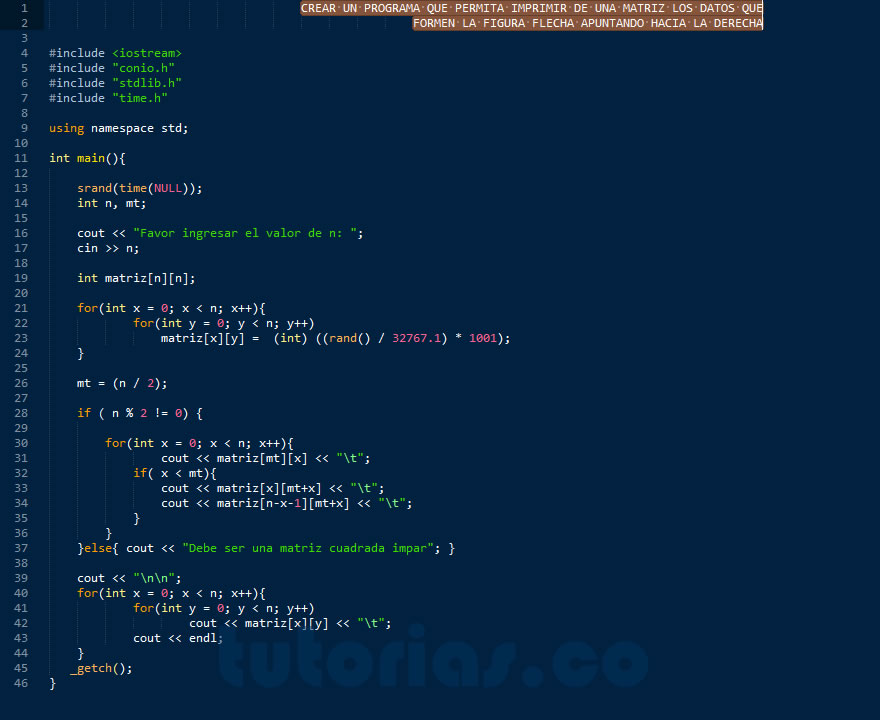 arrays – visual c++ (imprimir datos figura flecha derecha)