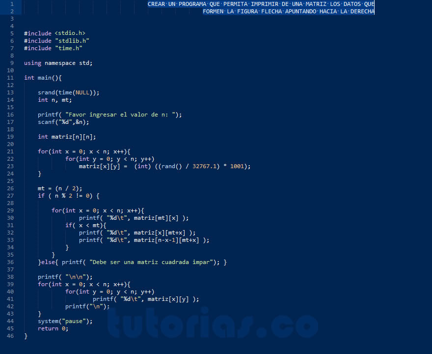 arrays – turbo C (imprimir datos figura flecha derecha)