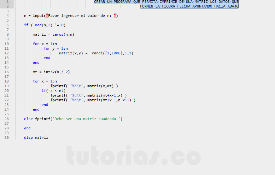 arrays – matLab (imprimir datos figura flecha hacia abajo)