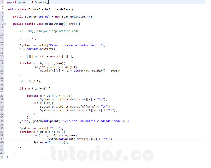 arrays – java (imprimir datos figura flecha izquierda)