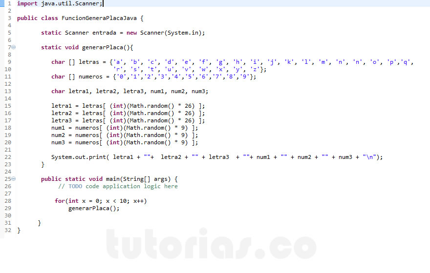 funciones – java (funcion generar placa)
