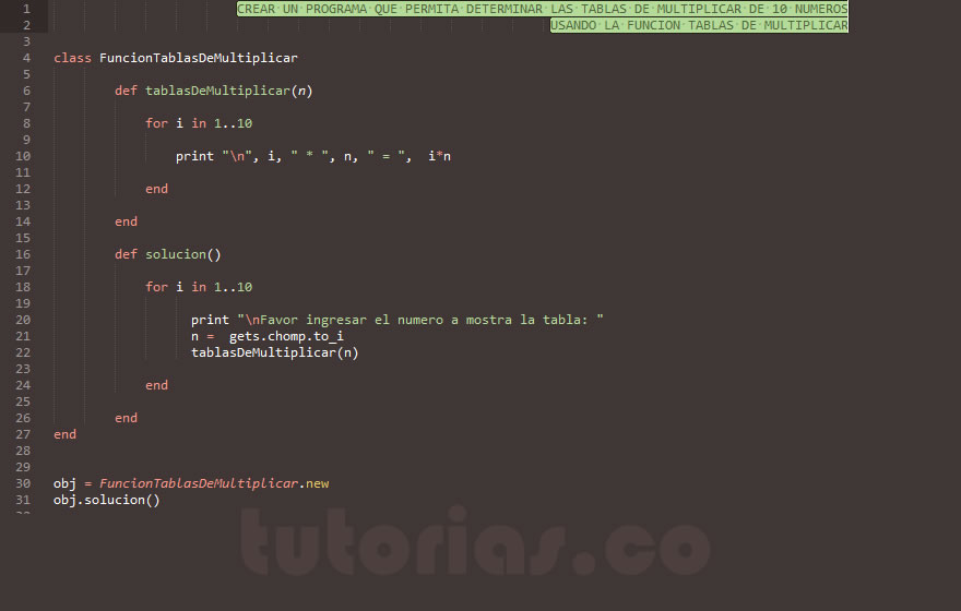 POO + funciones + ruby (funcion tablas de multiplicar)
