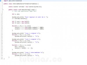 programacion en java: intercambiar vector forma invertida