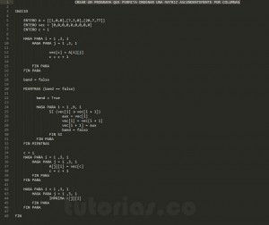 programacion en pseudocodigo: ordenar matriz por columnas ascendentemente