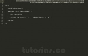 programacion en pseudocodigo: mostrar la representacion de un polinomio