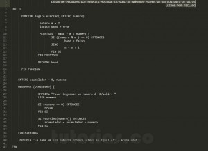 programacion en pseudocodigo: suma de numeros primos