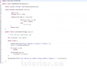 programacion en java: suma de numeros primos