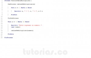 programacion en pseint: funcion tablas de multiplicar