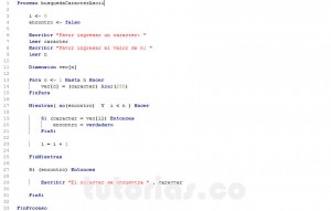 programacion en pseint: busqueda de caracter ascii