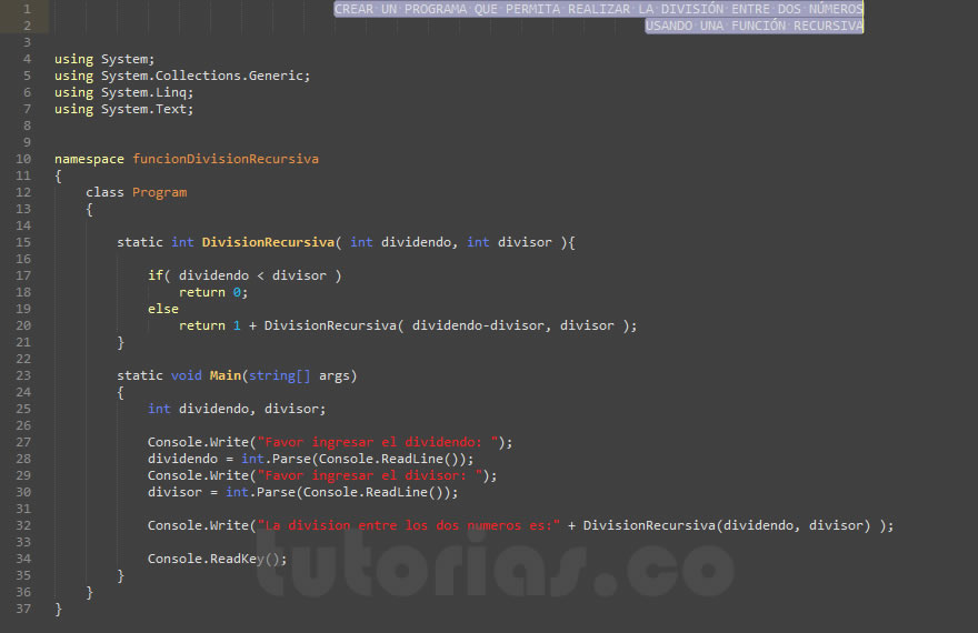 recursividad – visualStudio c# (division recursiva entre dos numeros)