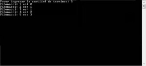 resultado ejecucion programa: fibonacci recursivo