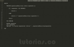 programacion en pseudocodigo: exponencial recursiva