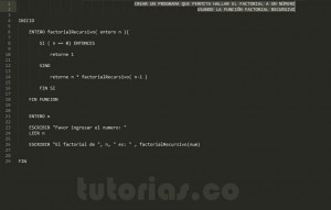 programacion en pseudocodigo: factorial recursivo