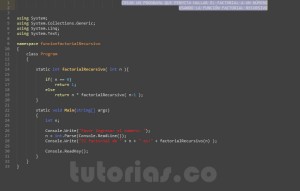 programacion en c#: factorial recursivo