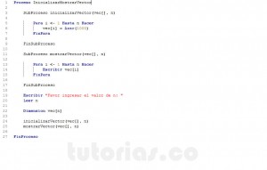 programacion en pseint: funcion inicializar mostrar vector