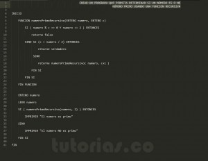 programacion en pseudocodigo: numero primo recursivo
