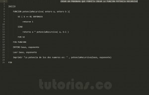 programacion en pseudocodigo: potencia recursiva