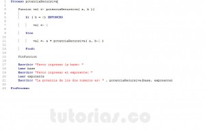 programacion en pseint: potencia recuirsiva