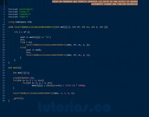 programacion en C++: recorrido recursivo ascendente matriz