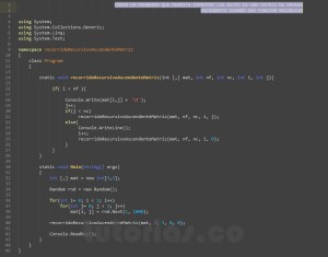 programacion en c#: recorrido recursivo ascendente matriz