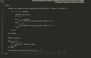programacion en pseudocido: recorrido recursivo descendente matriz
